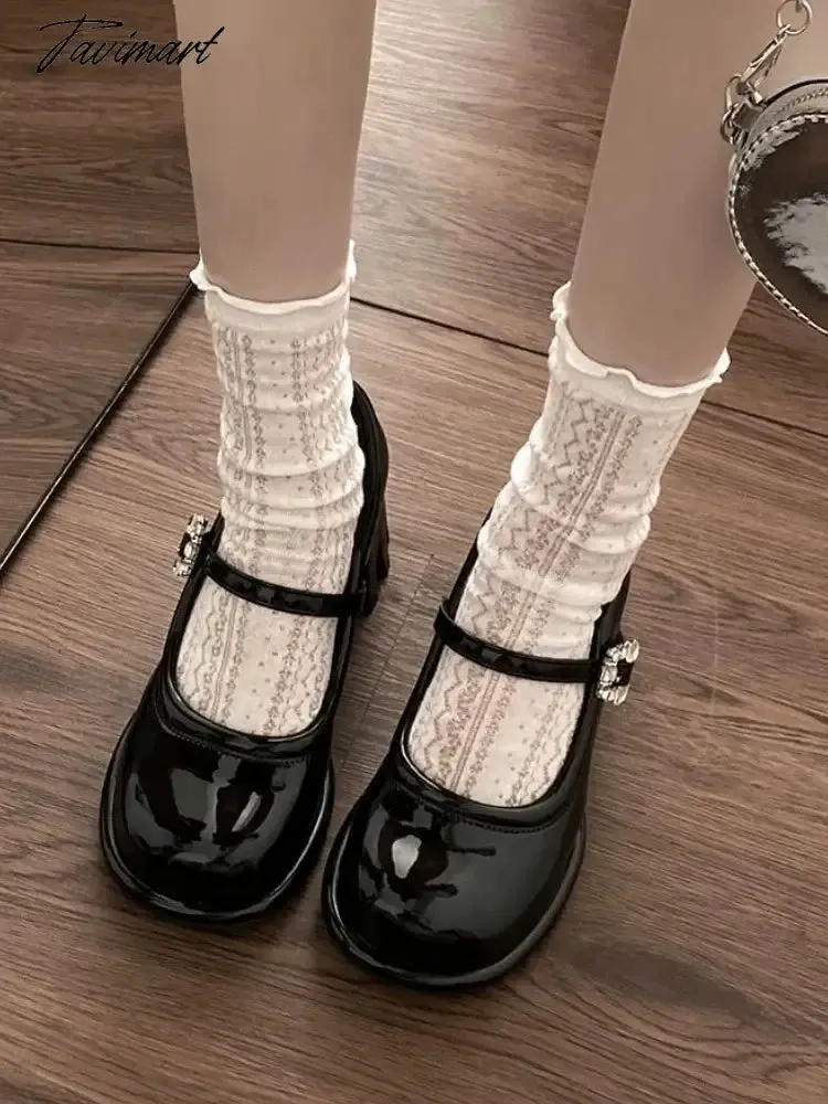 Tavimart Pink Elegant Vintage Mary Janes Shoes Women Fashion Sweet Square Button Pumps Shoes Female Korean Designer Buckle Shoes New