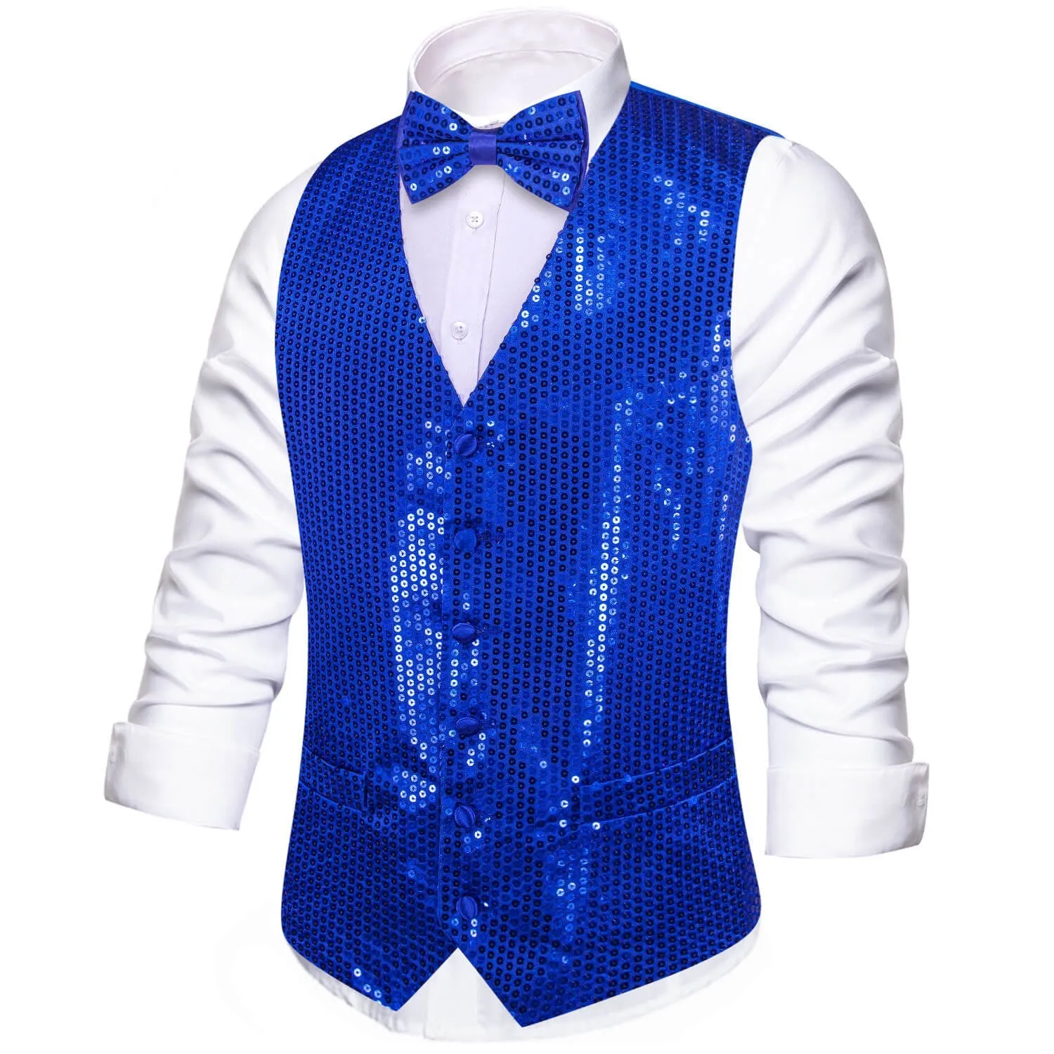 Ties2you Men's Vest Shining Sapphire Blue Sequins Vest Bow Tie Set