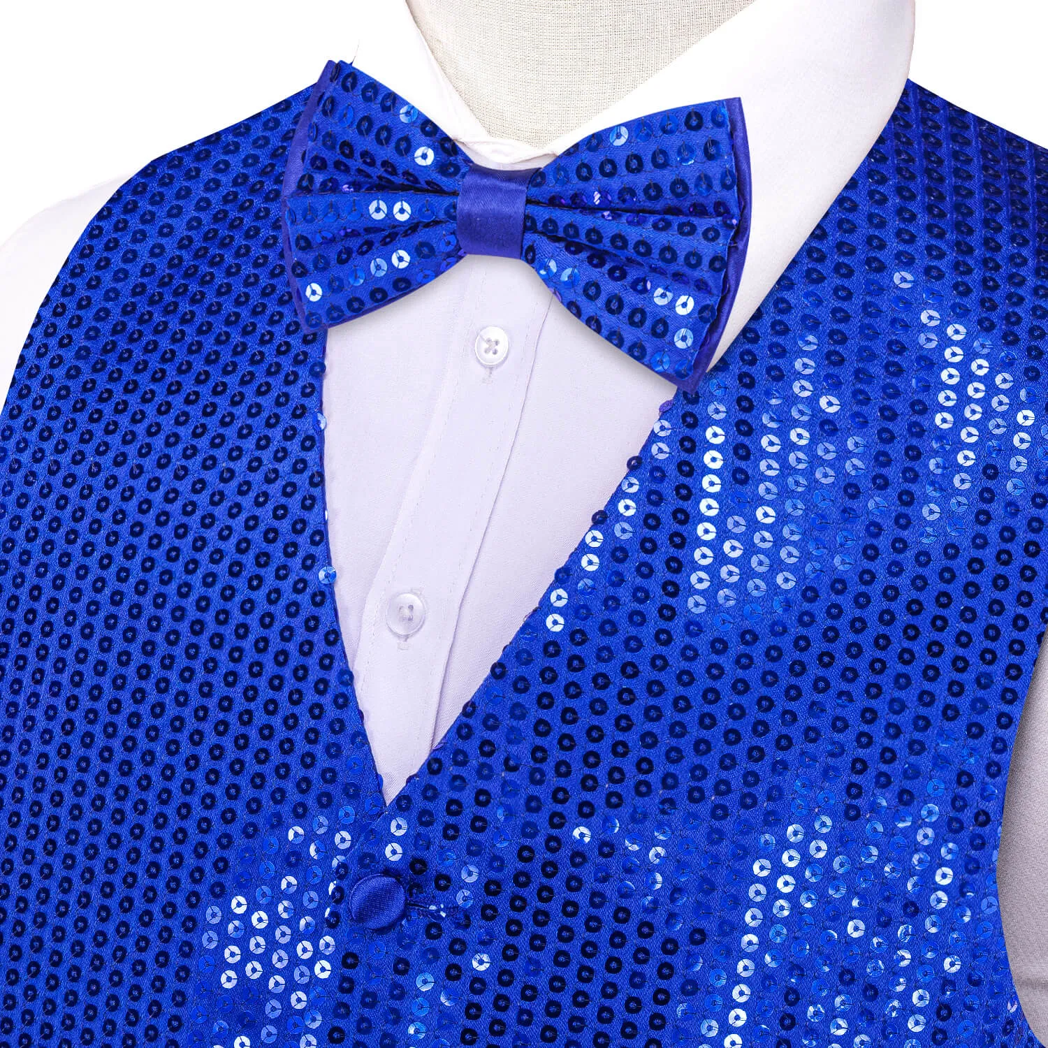 Ties2you Men's Vest Shining Sapphire Blue Sequins Vest Bow Tie Set