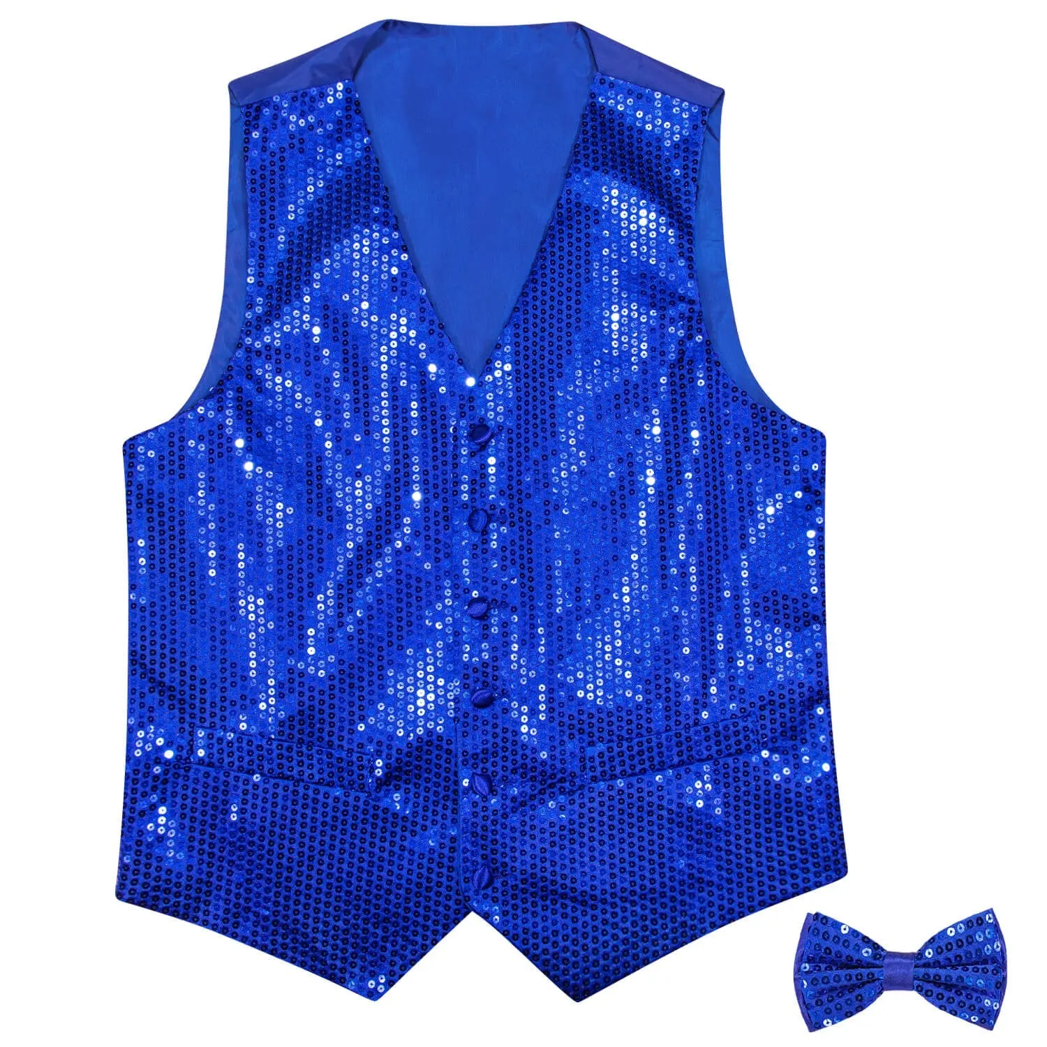 Ties2you Men's Vest Shining Sapphire Blue Sequins Vest Bow Tie Set