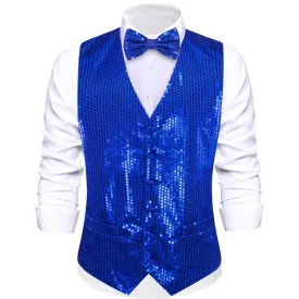 Ties2you Men's Vest Shining Sapphire Blue Sequins Vest Bow Tie Set