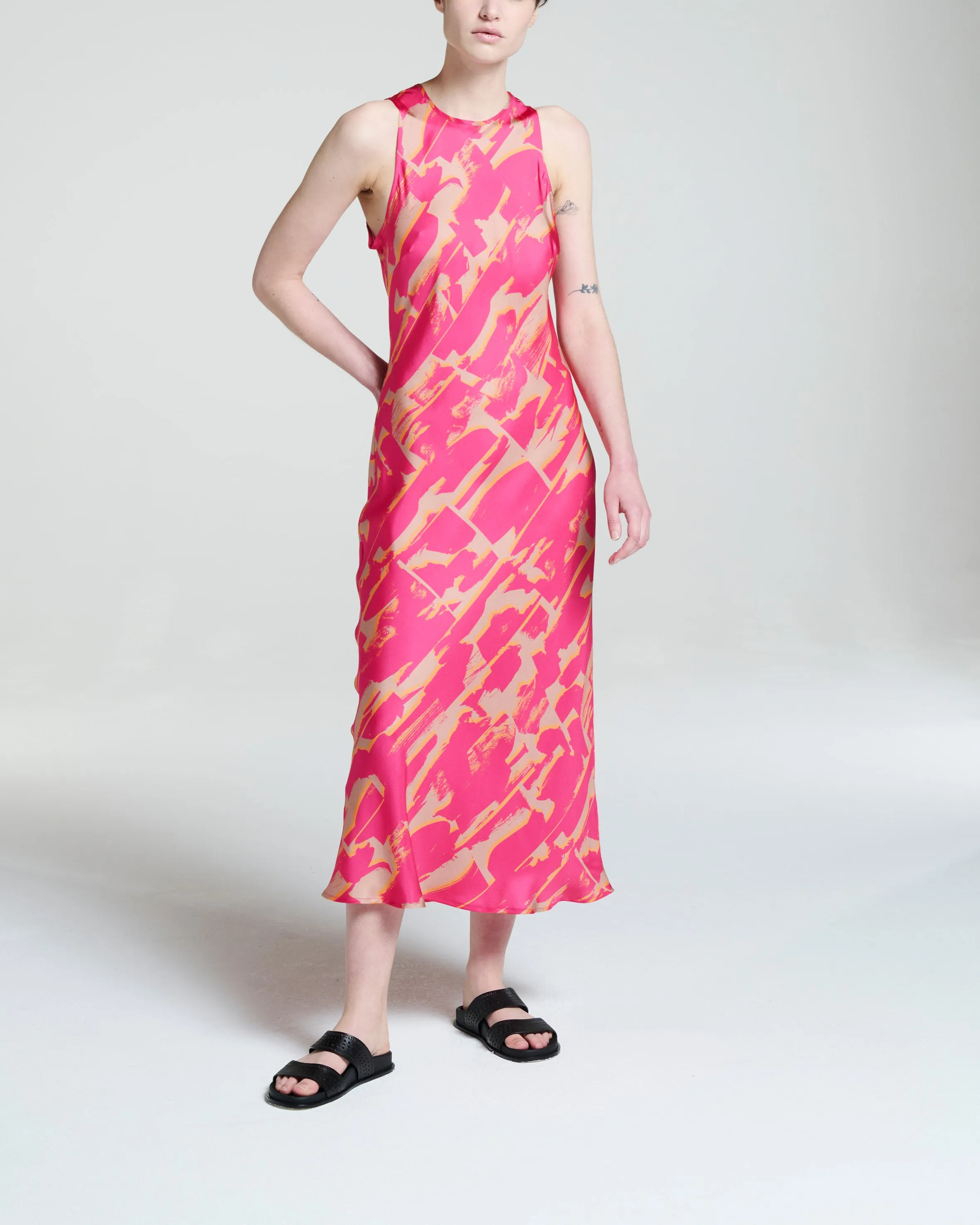 Valentina Dress Brush Stroke Pink Silk Twill