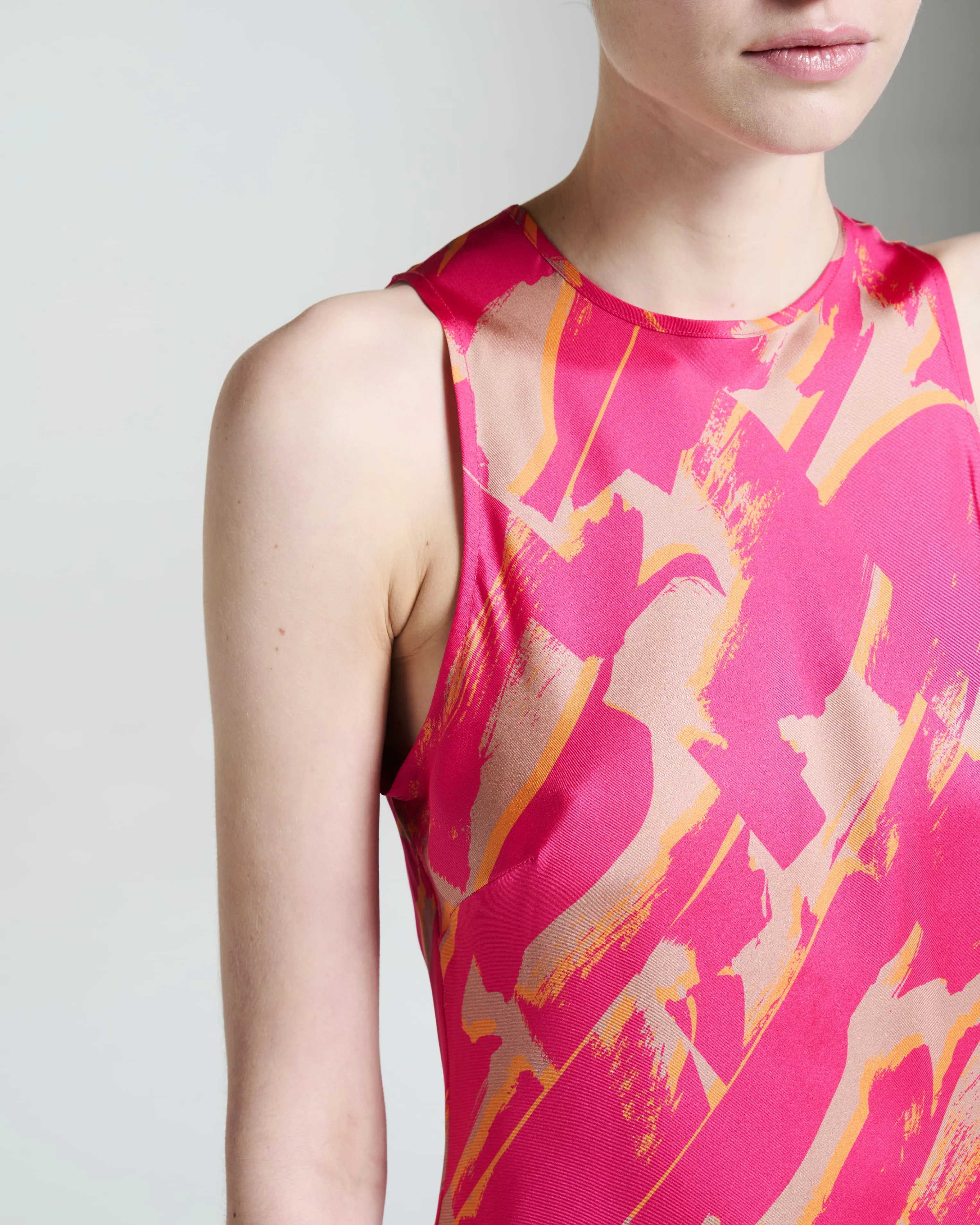 Valentina Dress Brush Stroke Pink Silk Twill