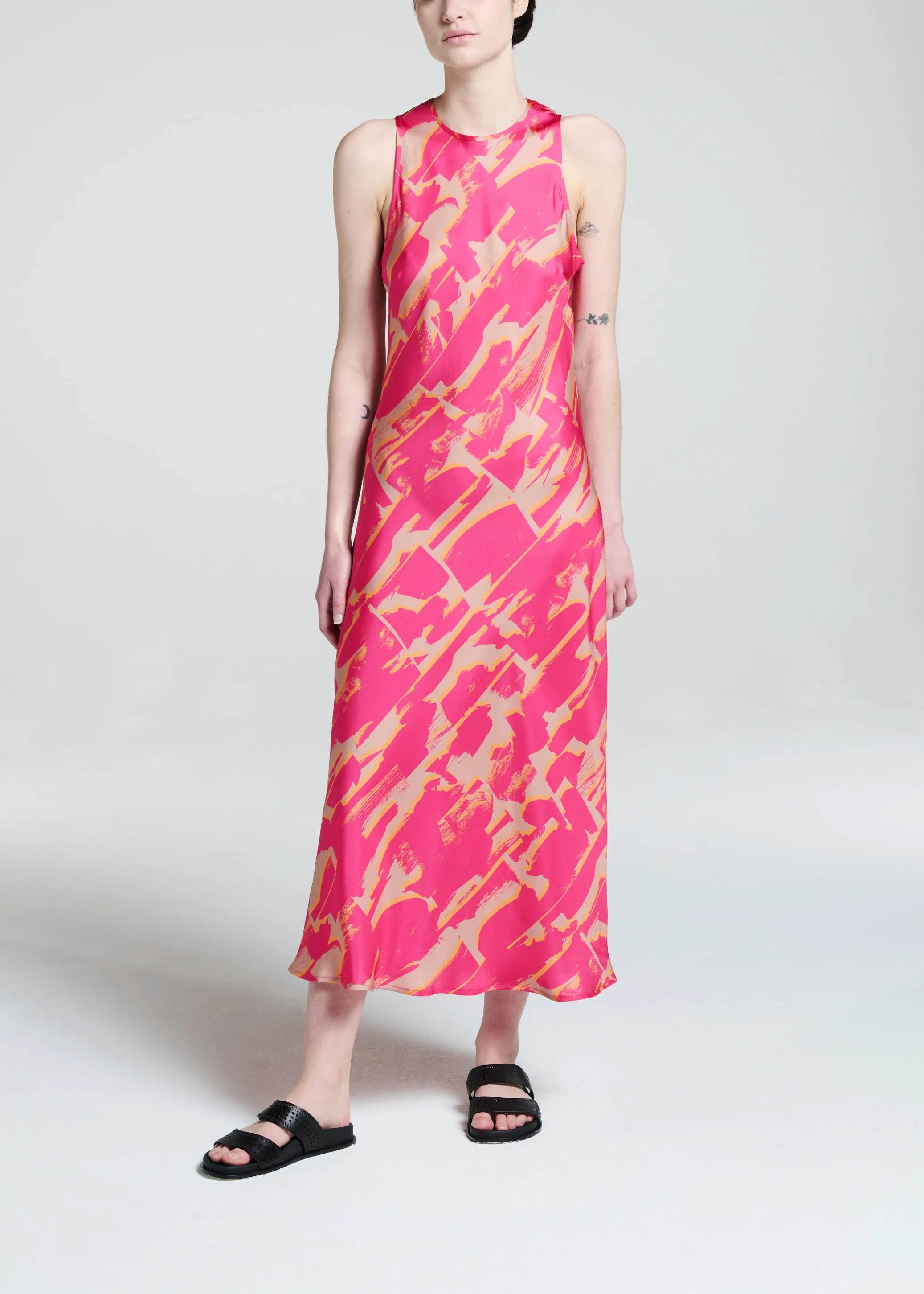 Valentina Dress Brush Stroke Pink Silk Twill
