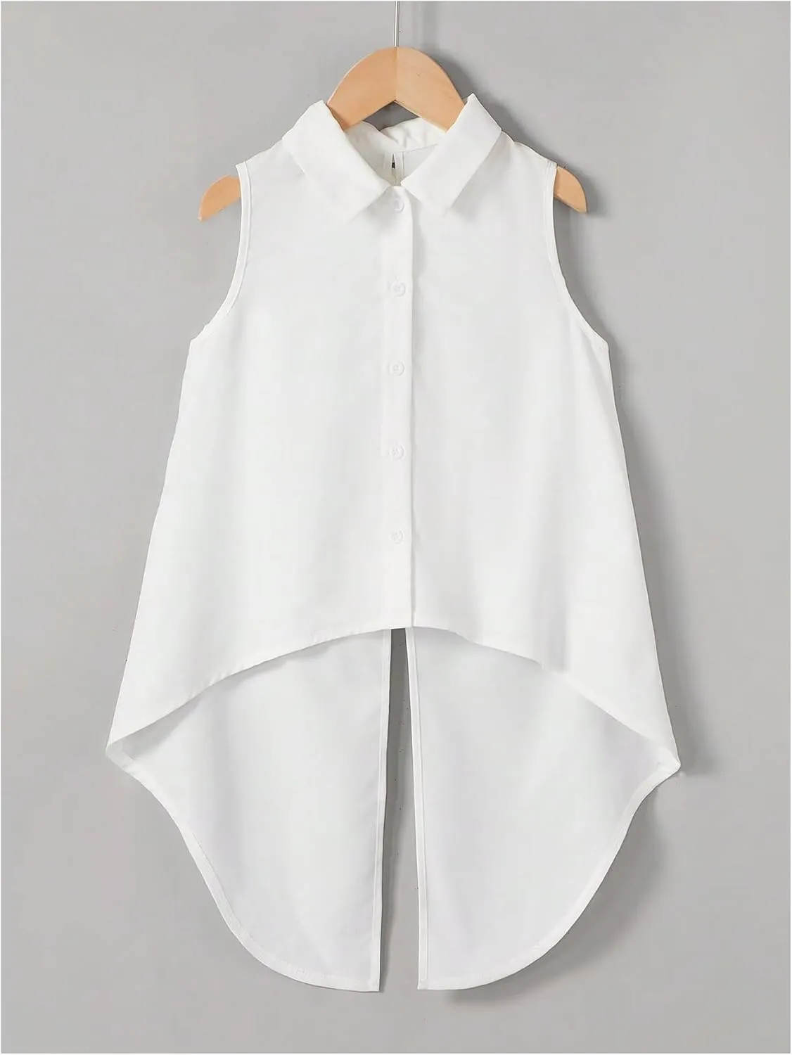 Verdusa Women's Bow Knot Split Back Button Up Blouse Top Sleeveless High Low Shirt