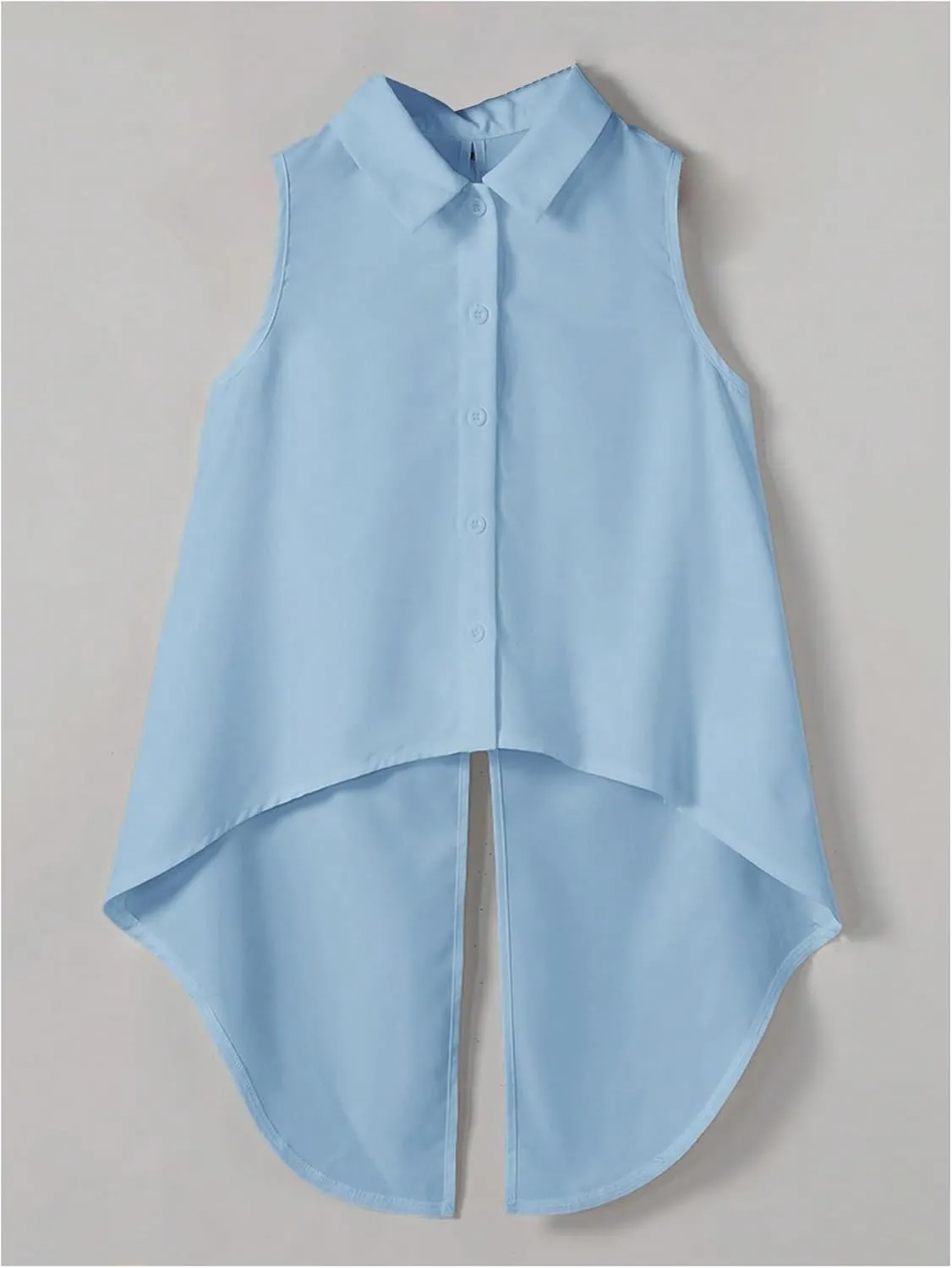 Verdusa Women's Bow Knot Split Back Button Up Blouse Top Sleeveless High Low Shirt