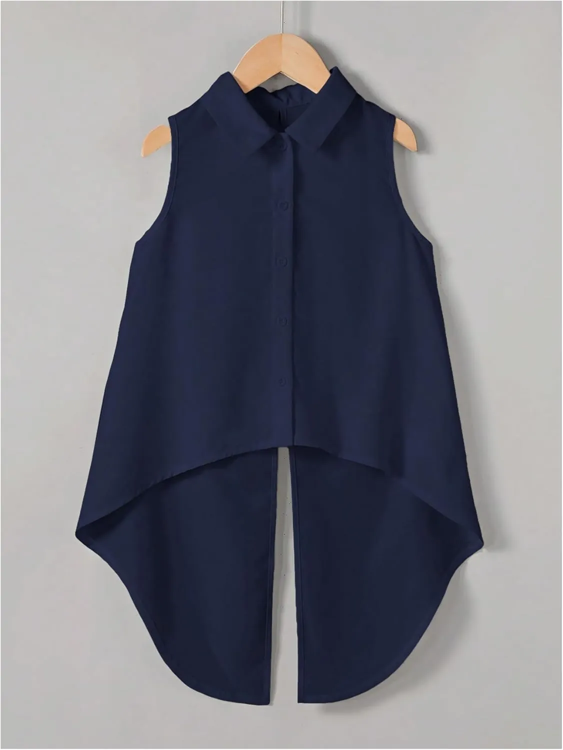 Verdusa Women's Bow Knot Split Back Button Up Blouse Top Sleeveless High Low Shirt