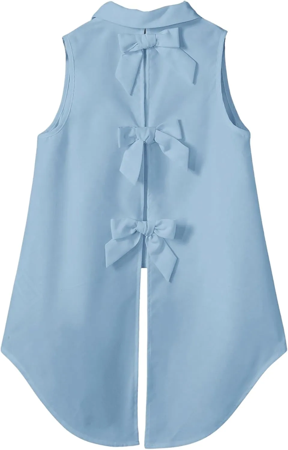 Verdusa Women's Bow Knot Split Back Button Up Blouse Top Sleeveless High Low Shirt