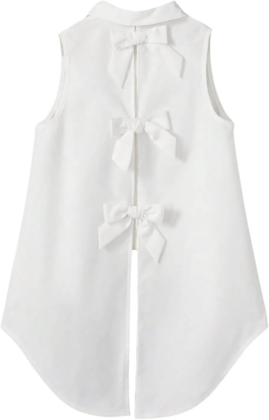 Verdusa Women's Bow Knot Split Back Button Up Blouse Top Sleeveless High Low Shirt