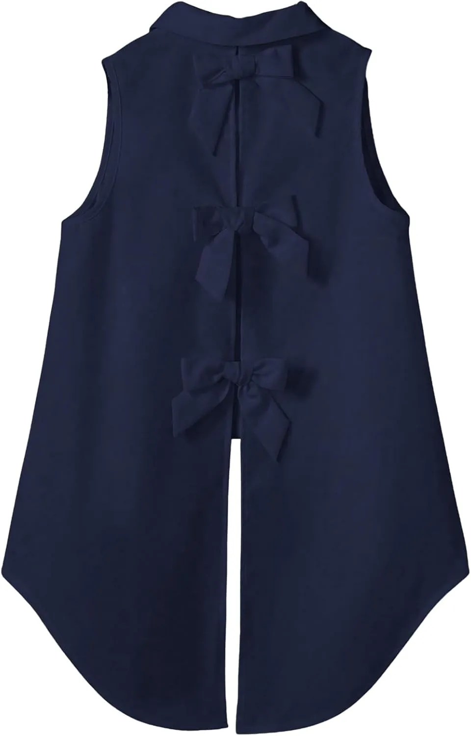 Verdusa Women's Bow Knot Split Back Button Up Blouse Top Sleeveless High Low Shirt