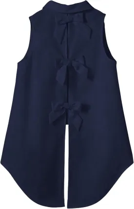 Verdusa Women's Bow Knot Split Back Button Up Blouse Top Sleeveless High Low Shirt