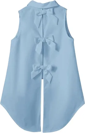Verdusa Women's Bow Knot Split Back Button Up Blouse Top Sleeveless High Low Shirt