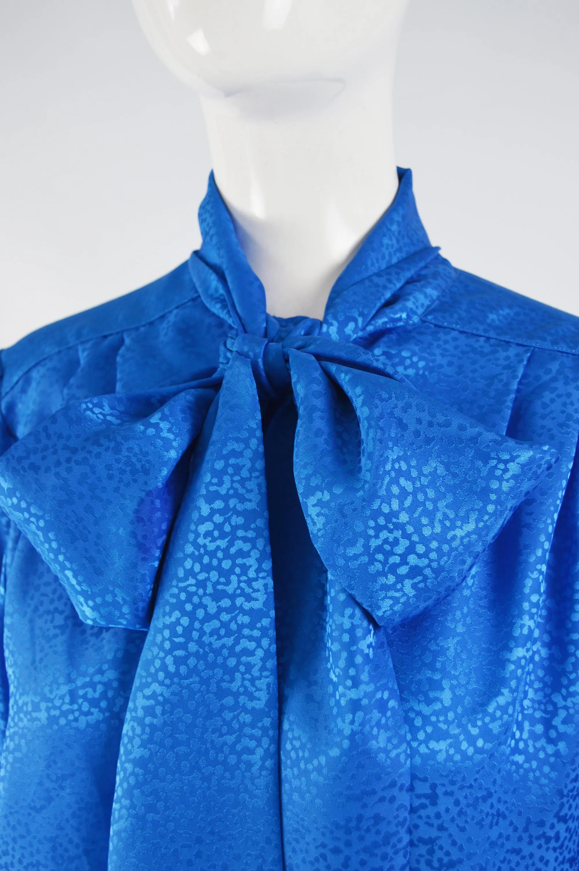 Vintage Balloon Sleeve Blue Pussybow Blouse, 1980s