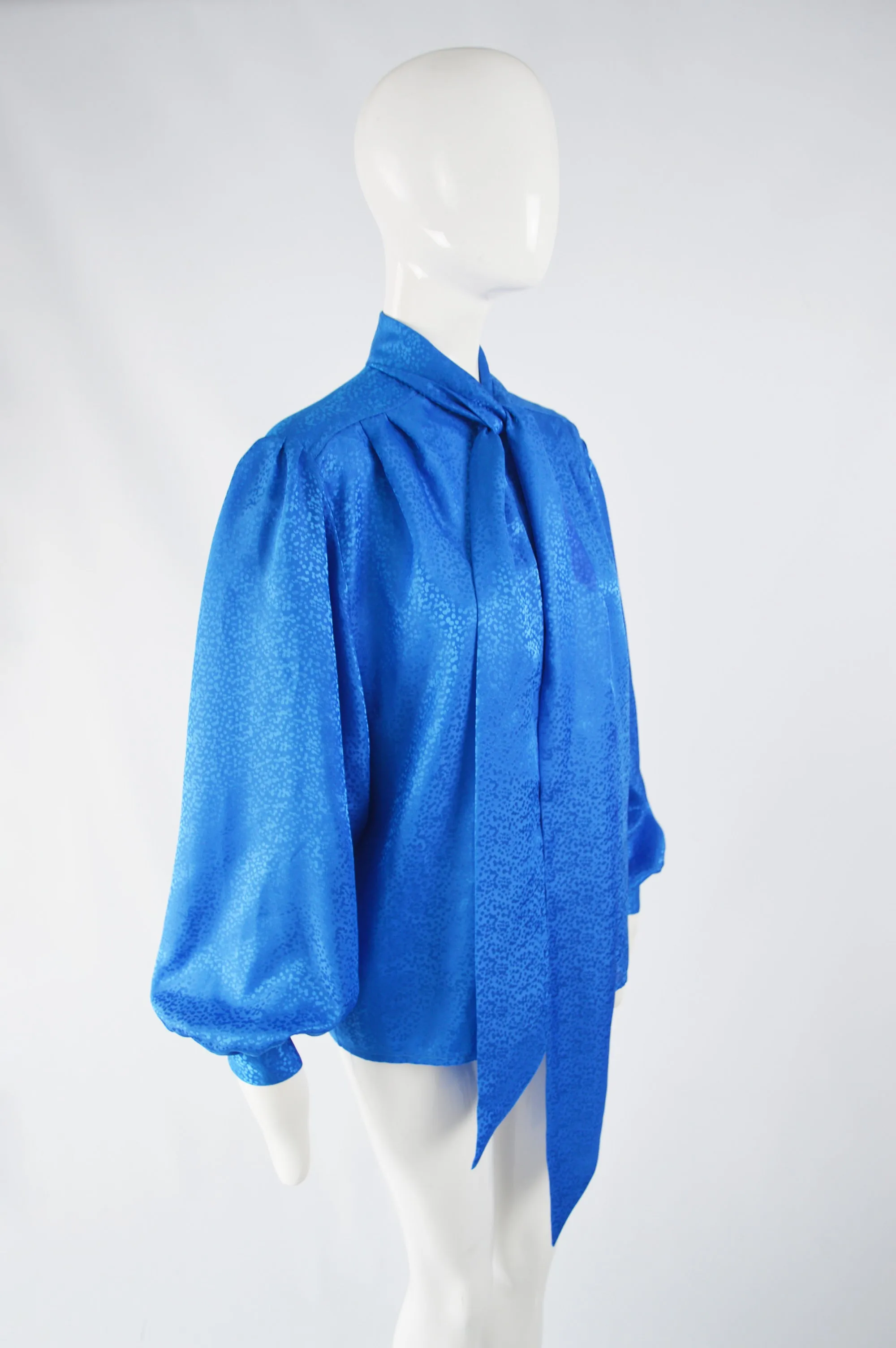 Vintage Balloon Sleeve Blue Pussybow Blouse, 1980s