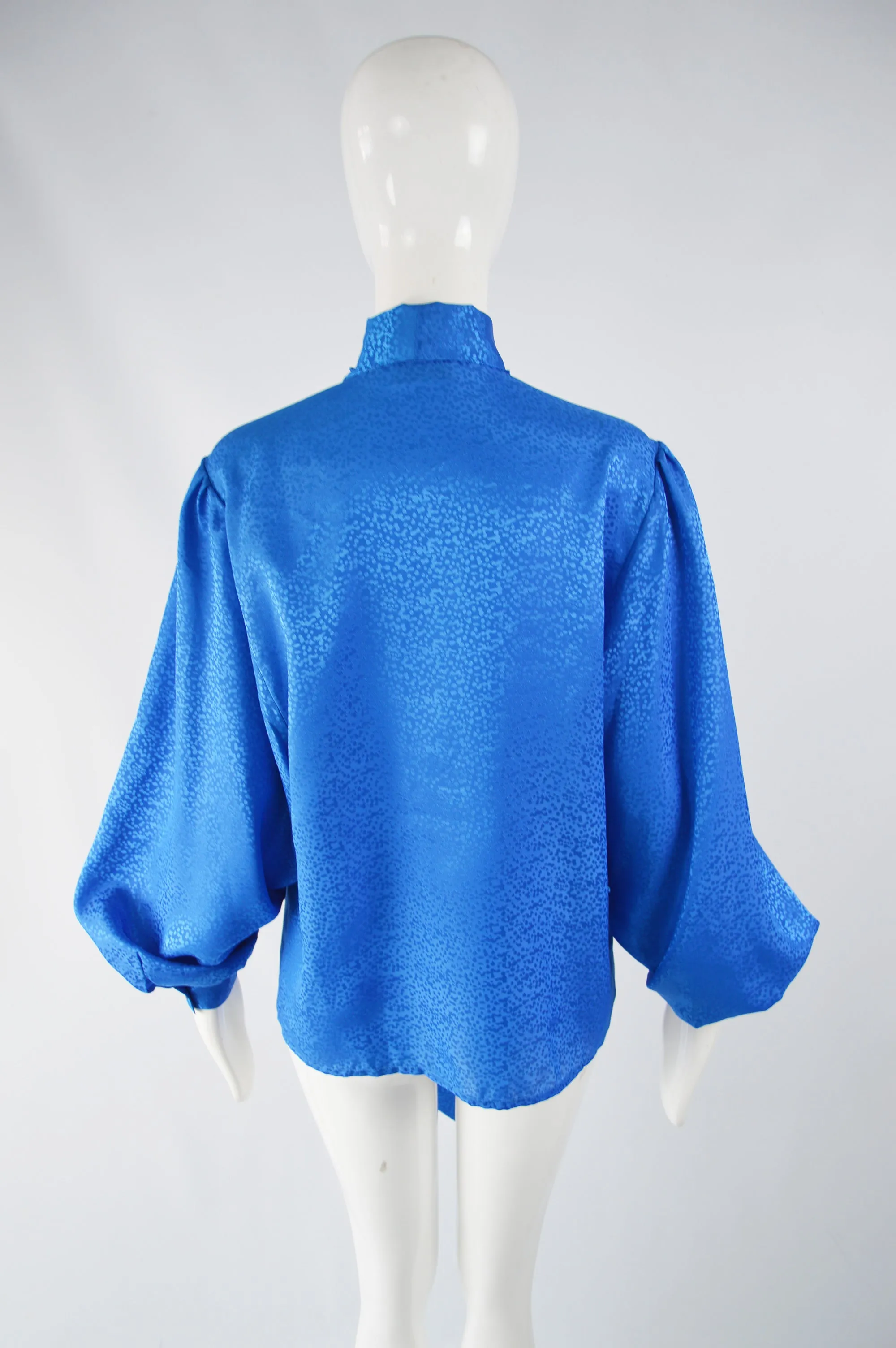 Vintage Balloon Sleeve Blue Pussybow Blouse, 1980s