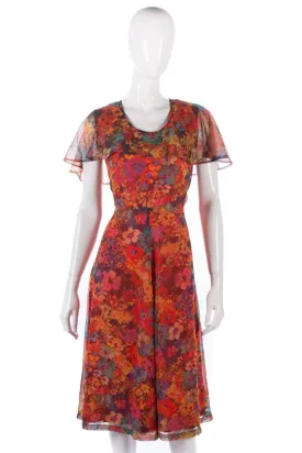 Vintage floral chiffon dress Orange floral. UK 10