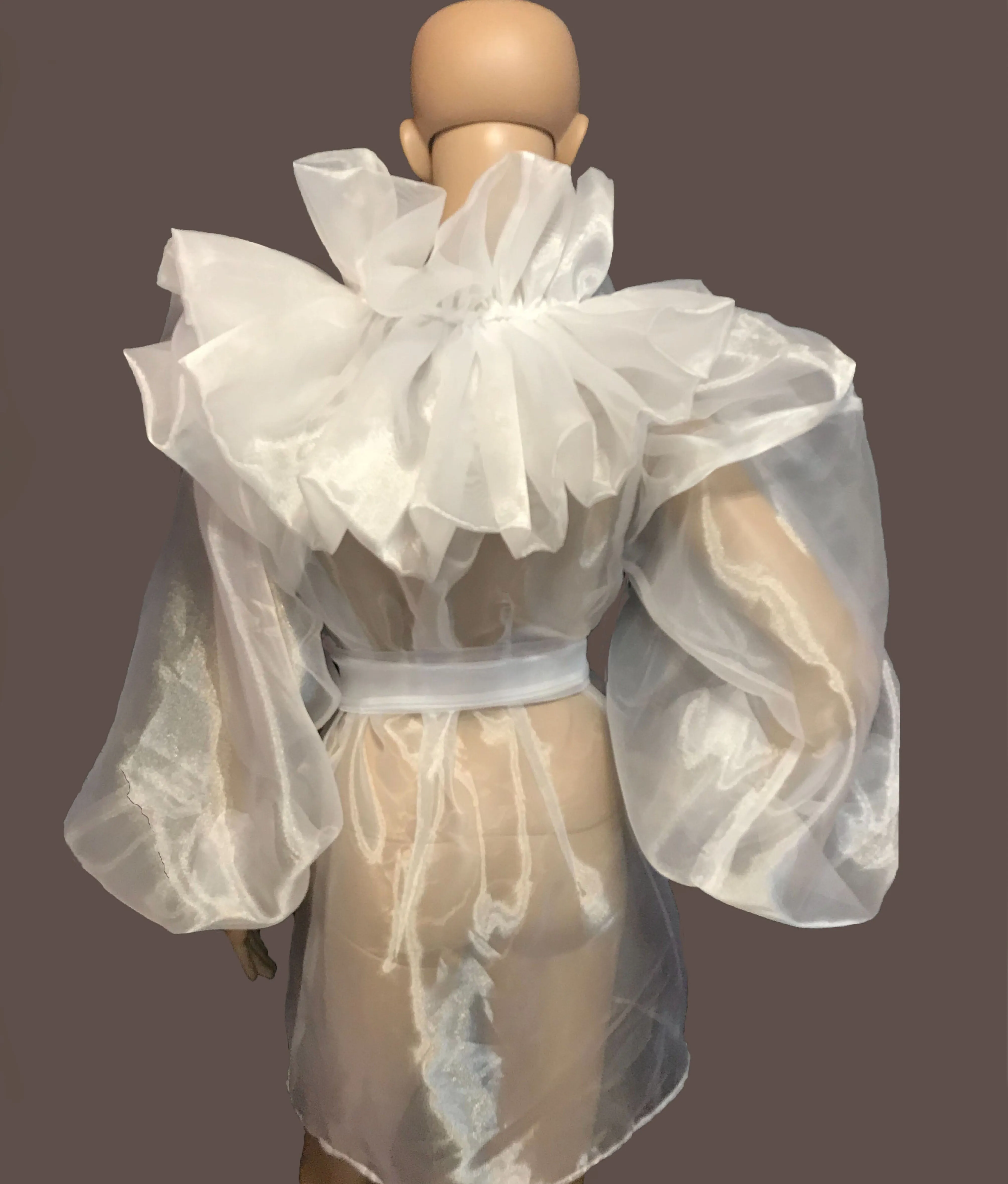 White ruffled organza blouse in sizes women XS S M L XL 2XL 3XL 4XL
