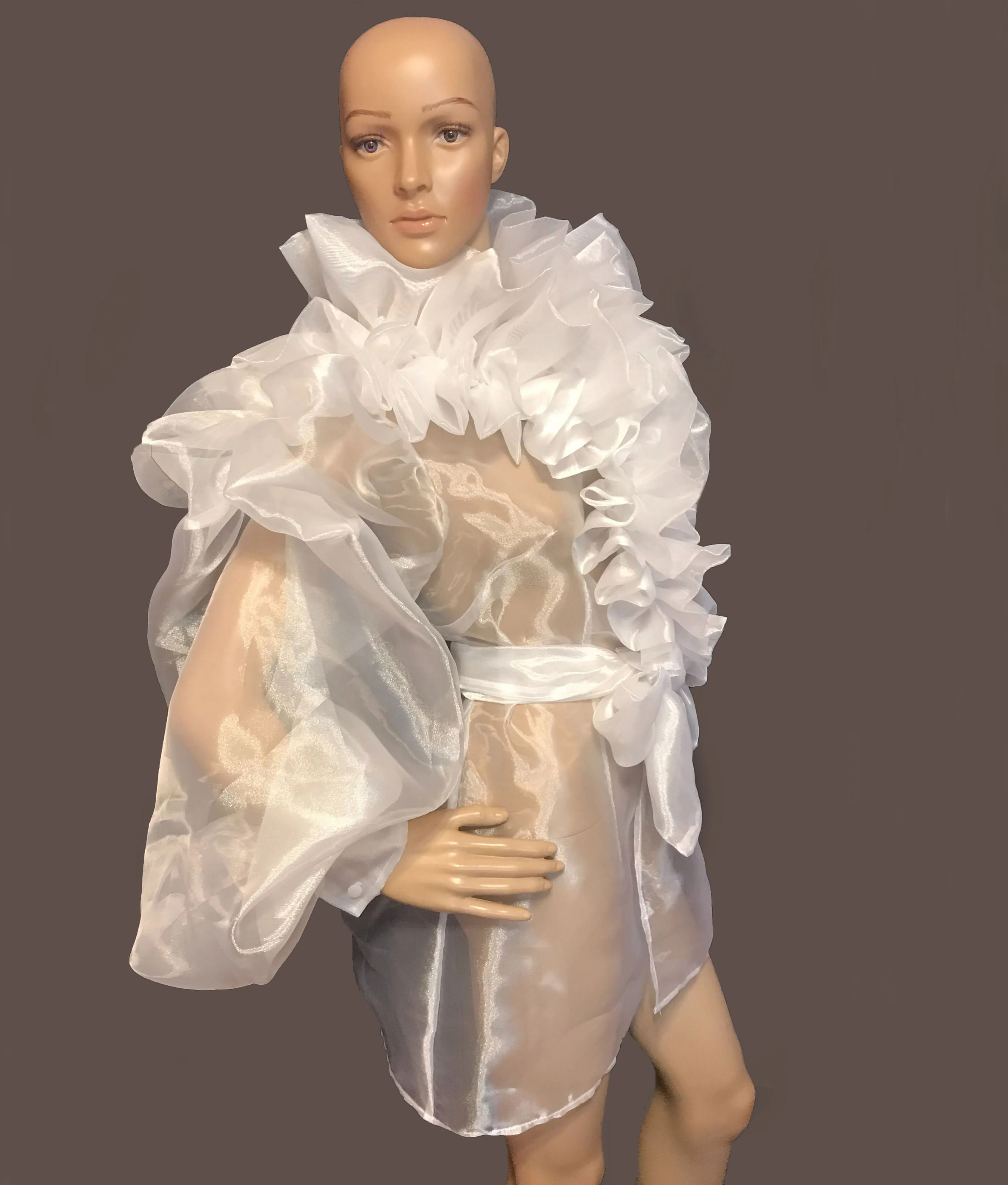White ruffled organza blouse in sizes women XS S M L XL 2XL 3XL 4XL