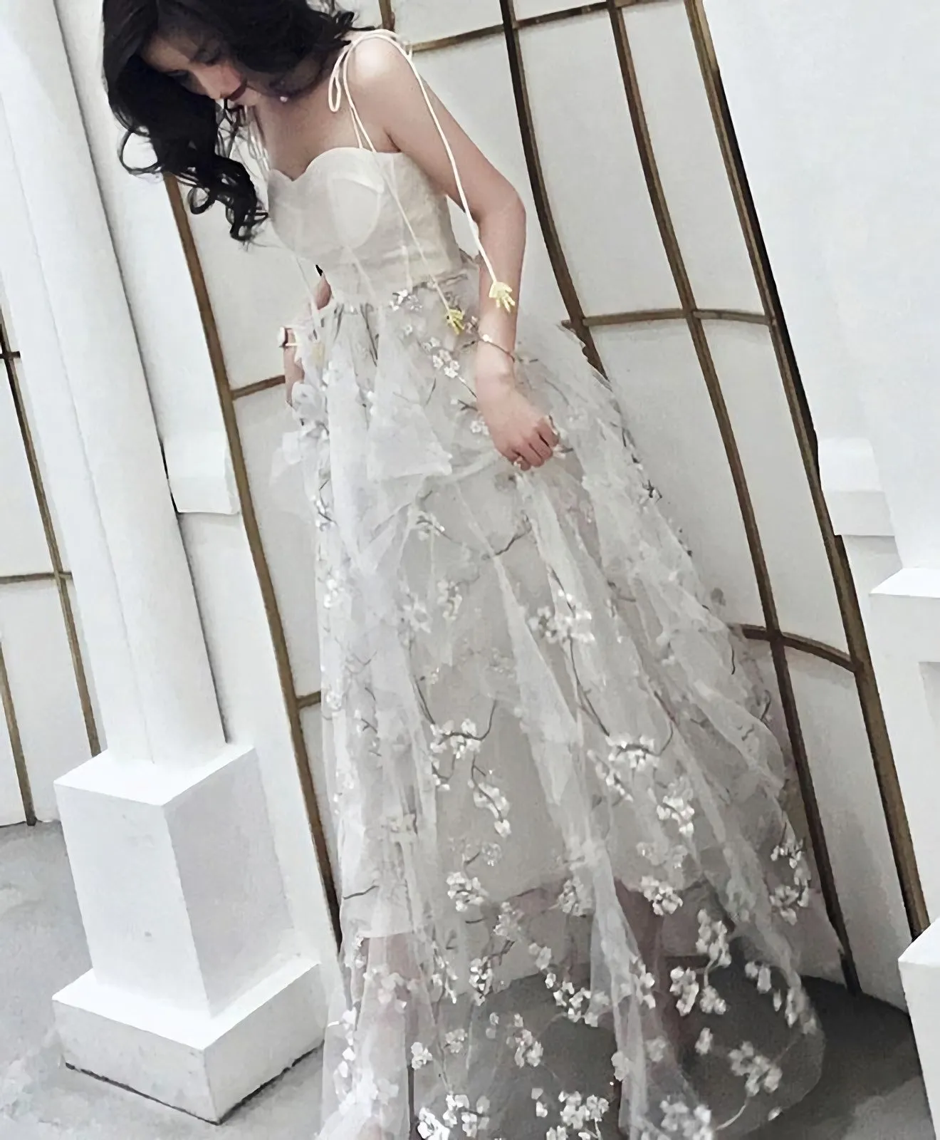 White Tulle Lace Long Prom Dress White Tulle Lace Evening Dress 1