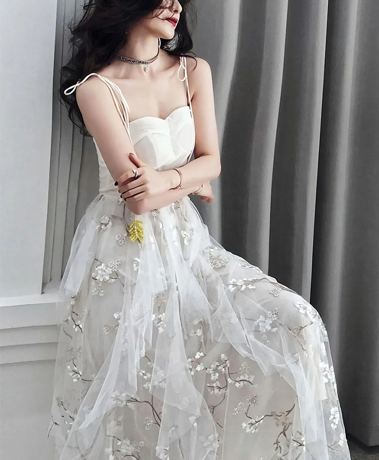 White Tulle Lace Long Prom Dress White Tulle Lace Evening Dress 1