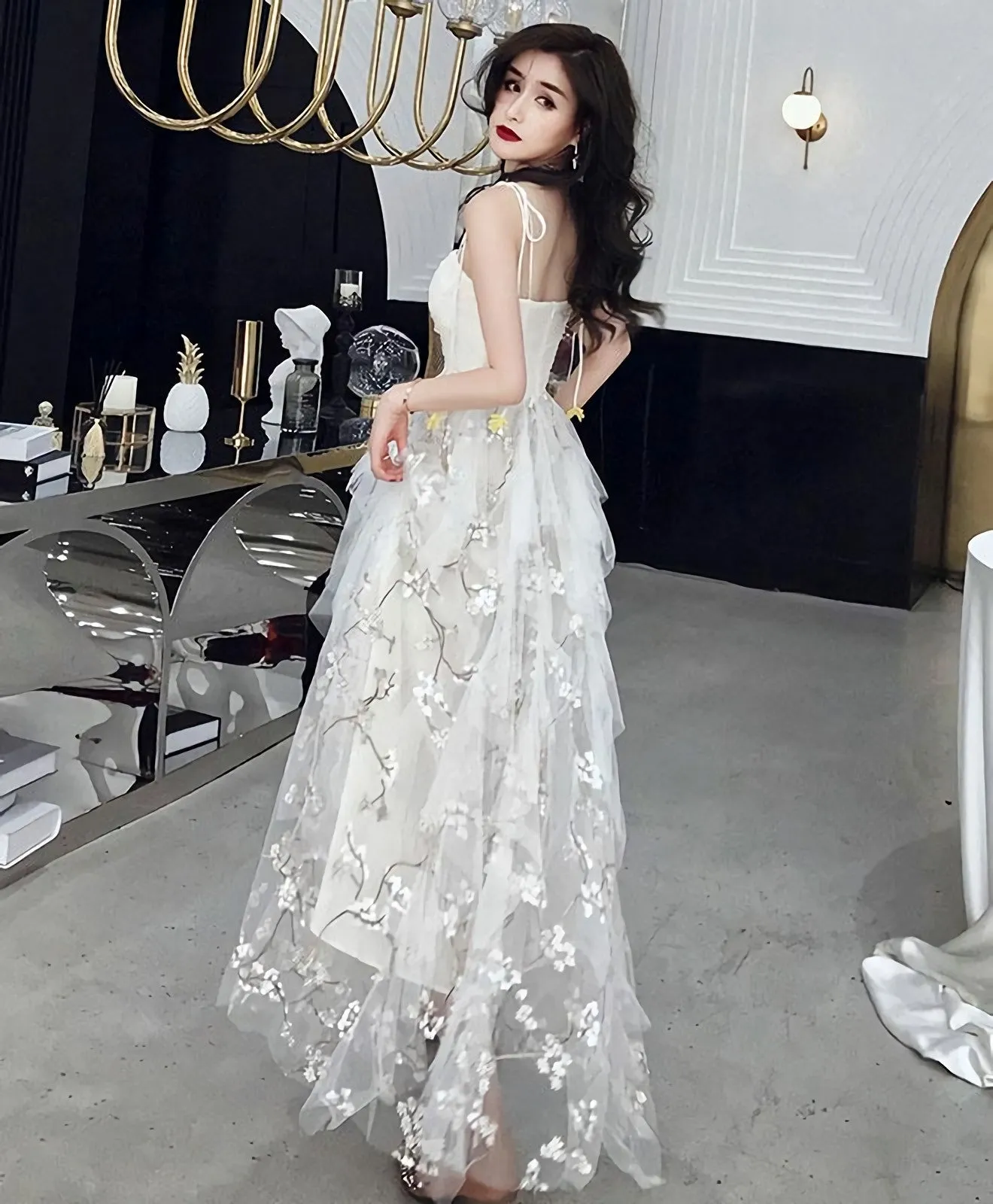 White Tulle Lace Long Prom Dress White Tulle Lace Evening Dress 1