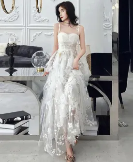 White Tulle Lace Long Prom Dress White Tulle Lace Evening Dress 1