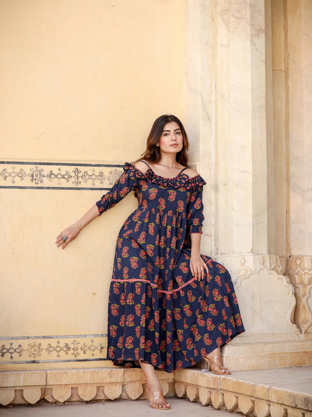 Women Navy Blue Cotton Dress