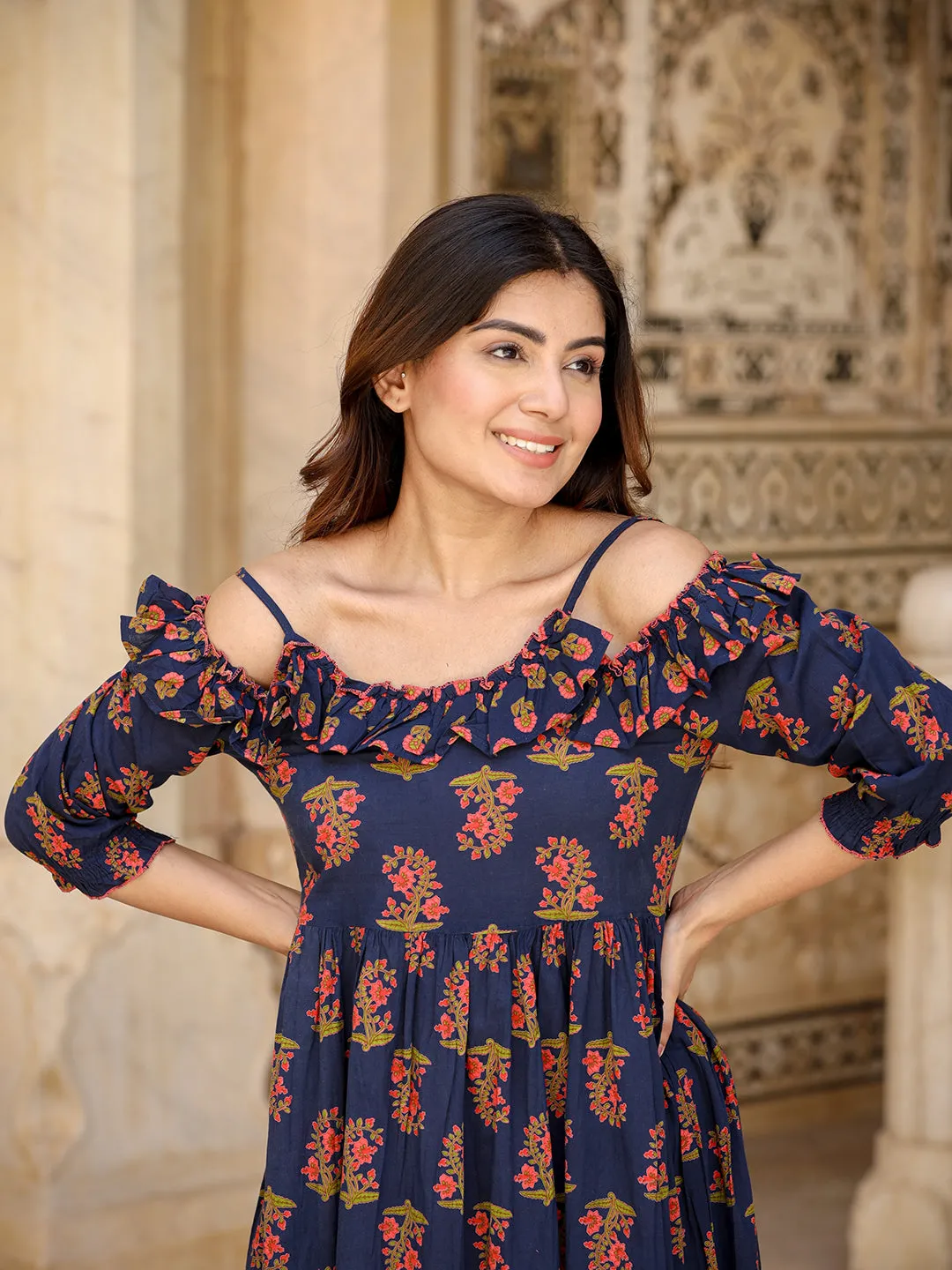 Women Navy Blue Cotton Dress