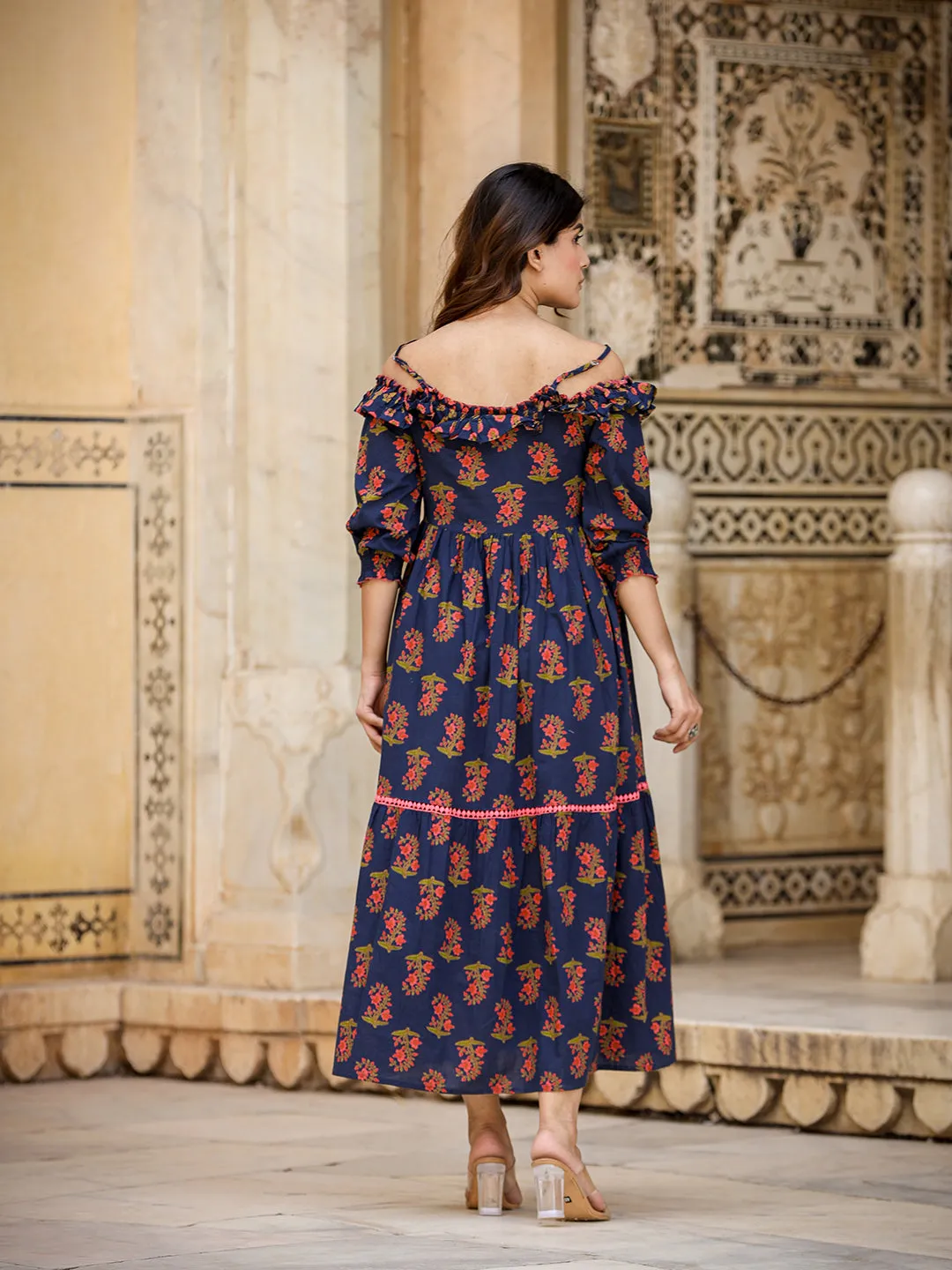 Women Navy Blue Cotton Dress