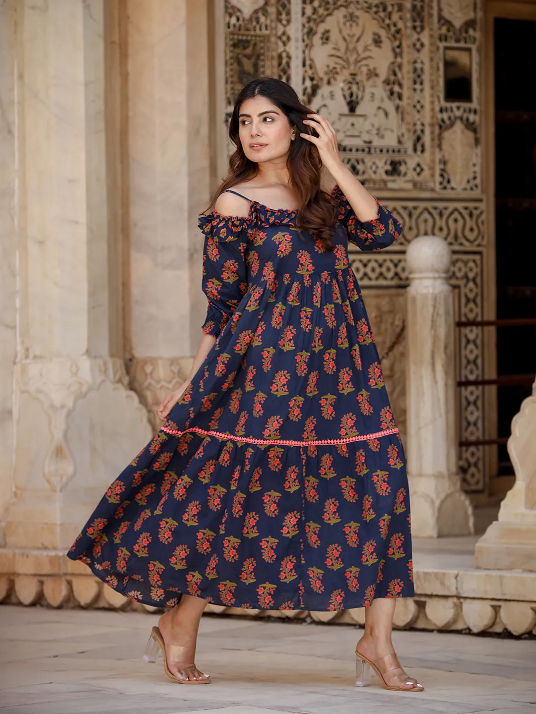 Women Navy Blue Cotton Dress