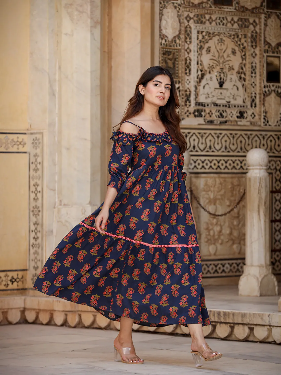 Women Navy Blue Cotton Dress