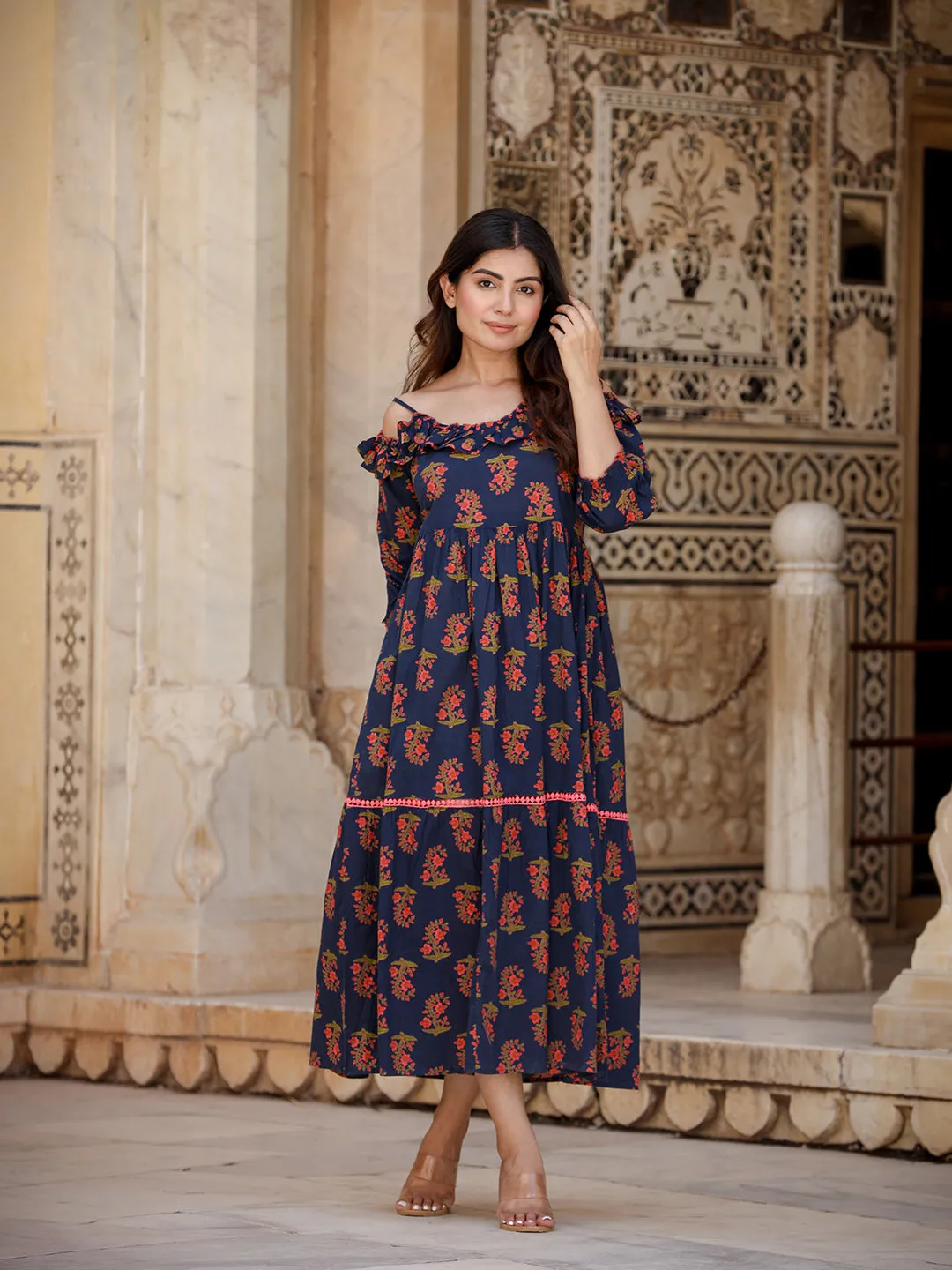 Women Navy Blue Cotton Dress