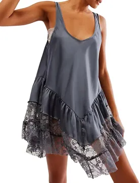 Women Sexy Lace Slip Dress Sleeveless U-Neck Lace Flowy Ruffle A Line Mini Cami Dress Cocktail Party Club Dresses