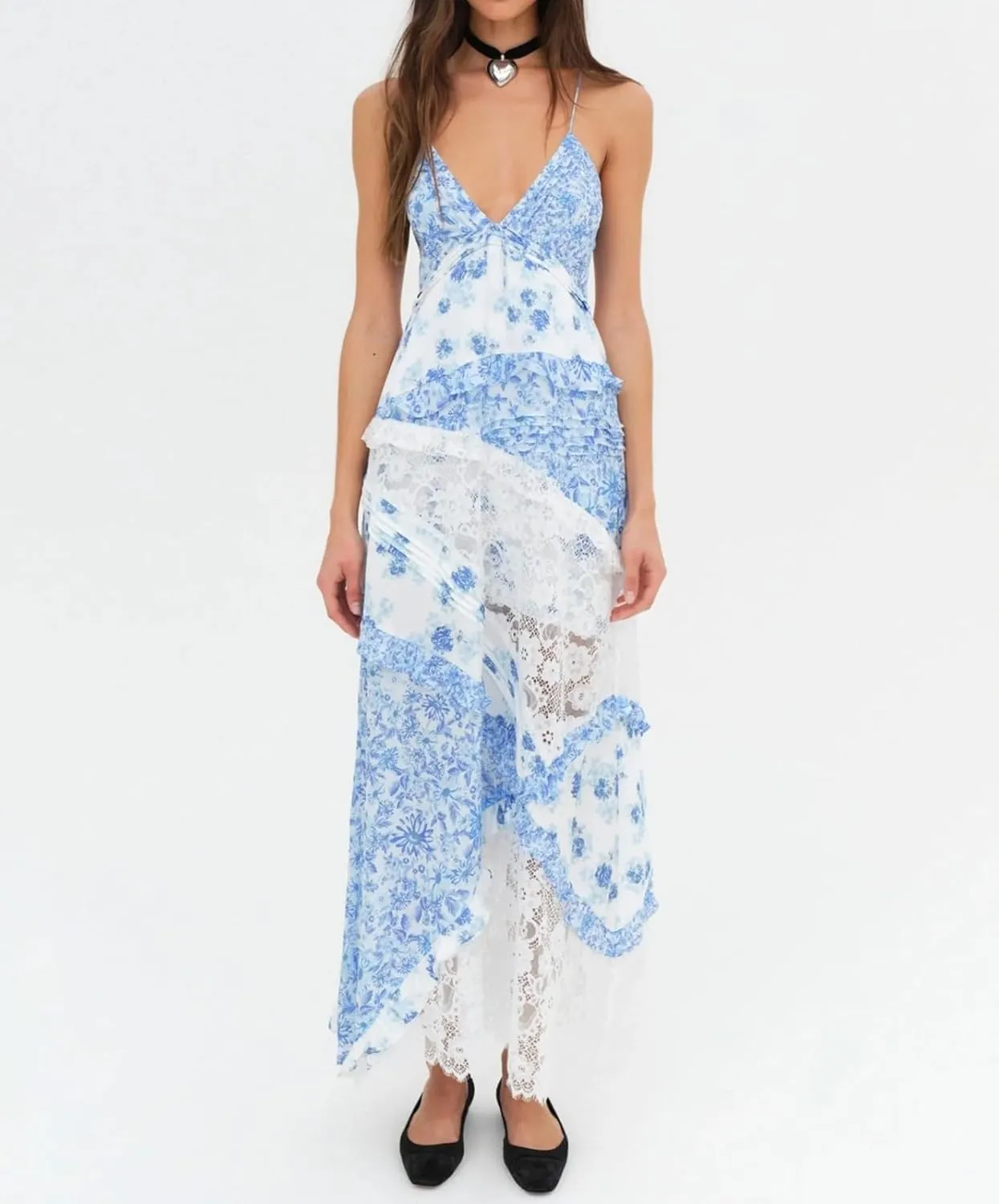 Women Y2k Floral Smocked Maxi Dress Bow Tie Shoulder Tiered Ruffle Midi Sun Dress Boho Casual Beach Long Dresses
