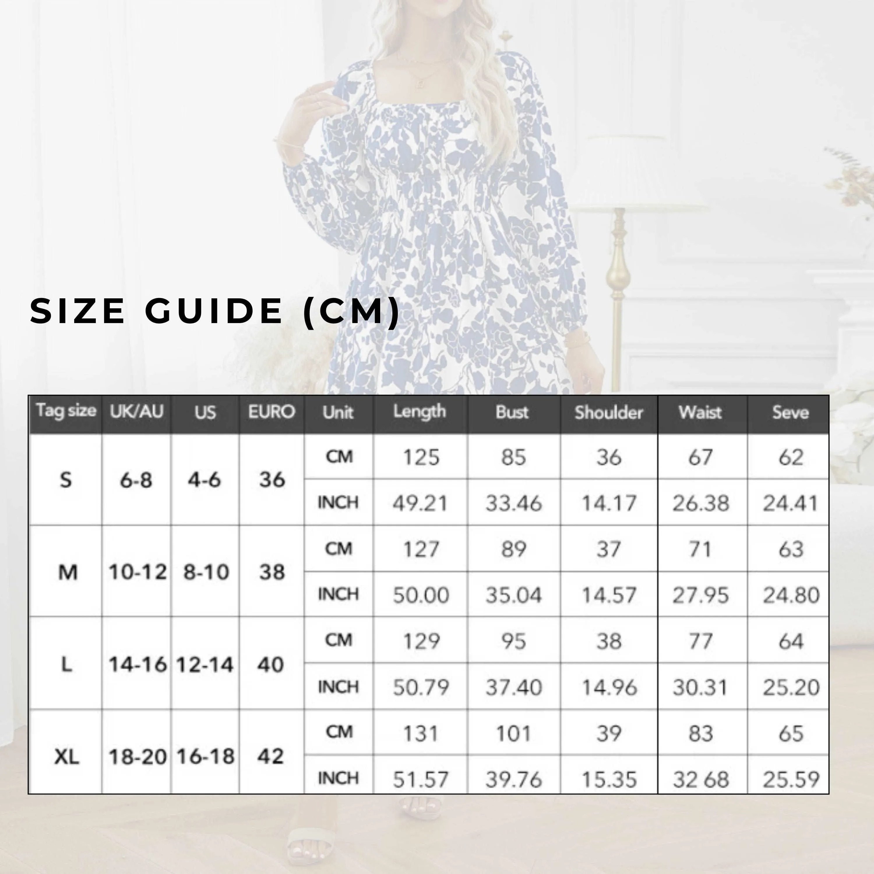 Women's Elegant Blue Floral Print Midi Dress
