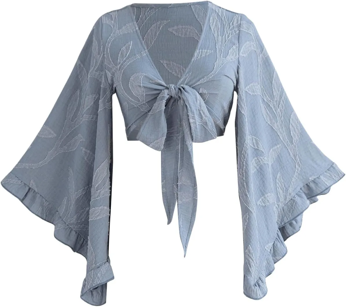 Women's Floral 70s Top Hippie Shirt Bow Tie Front Disco Deep V Ruffle Blouse