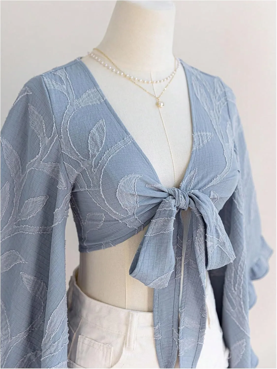 Women's Floral 70s Top Hippie Shirt Bow Tie Front Disco Deep V Ruffle Blouse