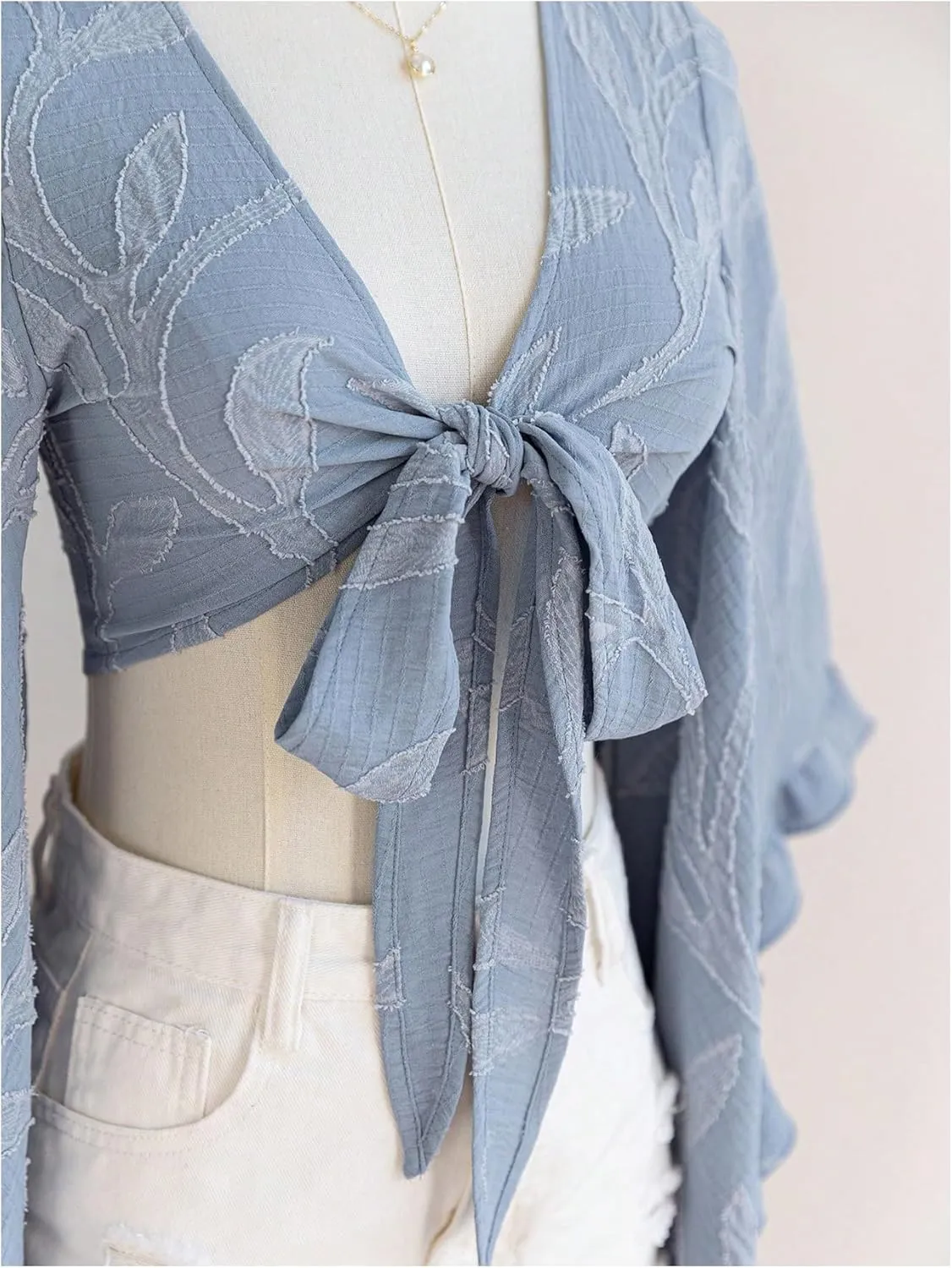 Women's Floral 70s Top Hippie Shirt Bow Tie Front Disco Deep V Ruffle Blouse