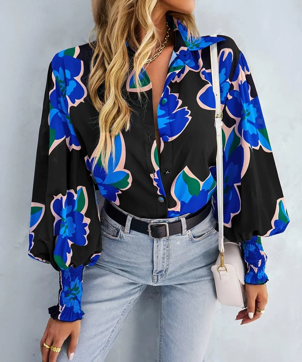 Women's Floral Print Blouse Long Sleeve Button Down Shirts Casual Dressy Blouse Shirts Tops