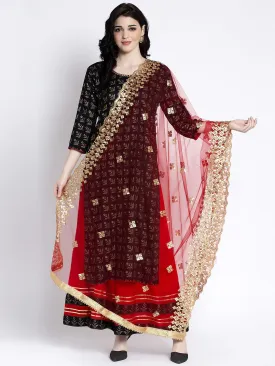 Women'S Red Embellished Net Dupatta