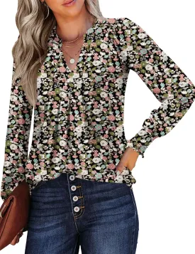 Womens V Neck Long Sleeve Blouses Tops 2024 Fall Fashion Ruffle Cuffs Dressy Casual T-Shirts