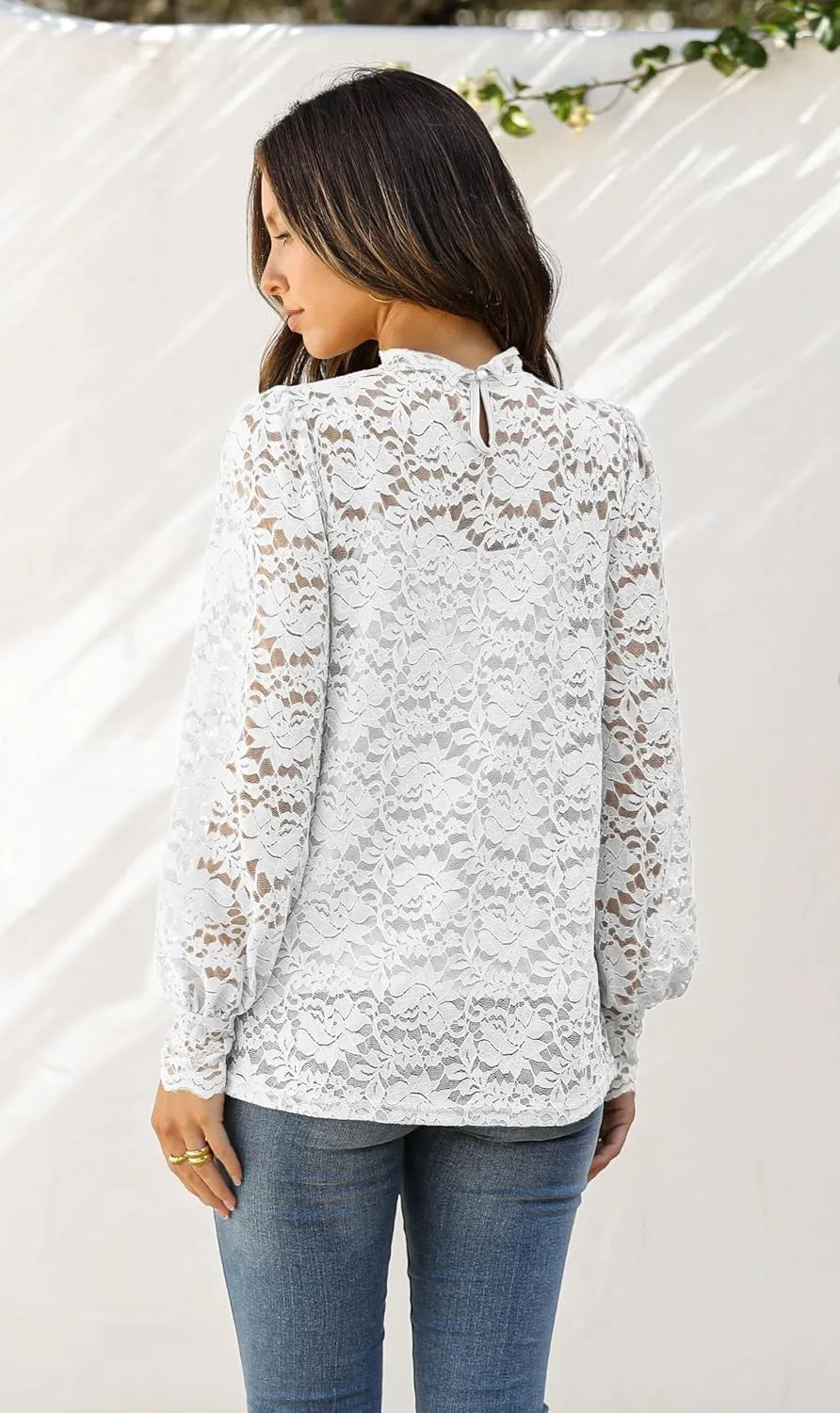 Zeagoo Women Lace Tops Long Sleeves Mock Neck Casual Dressy Tops with Separable Camisole Sexy Blouses Shirts 2 PCS Set