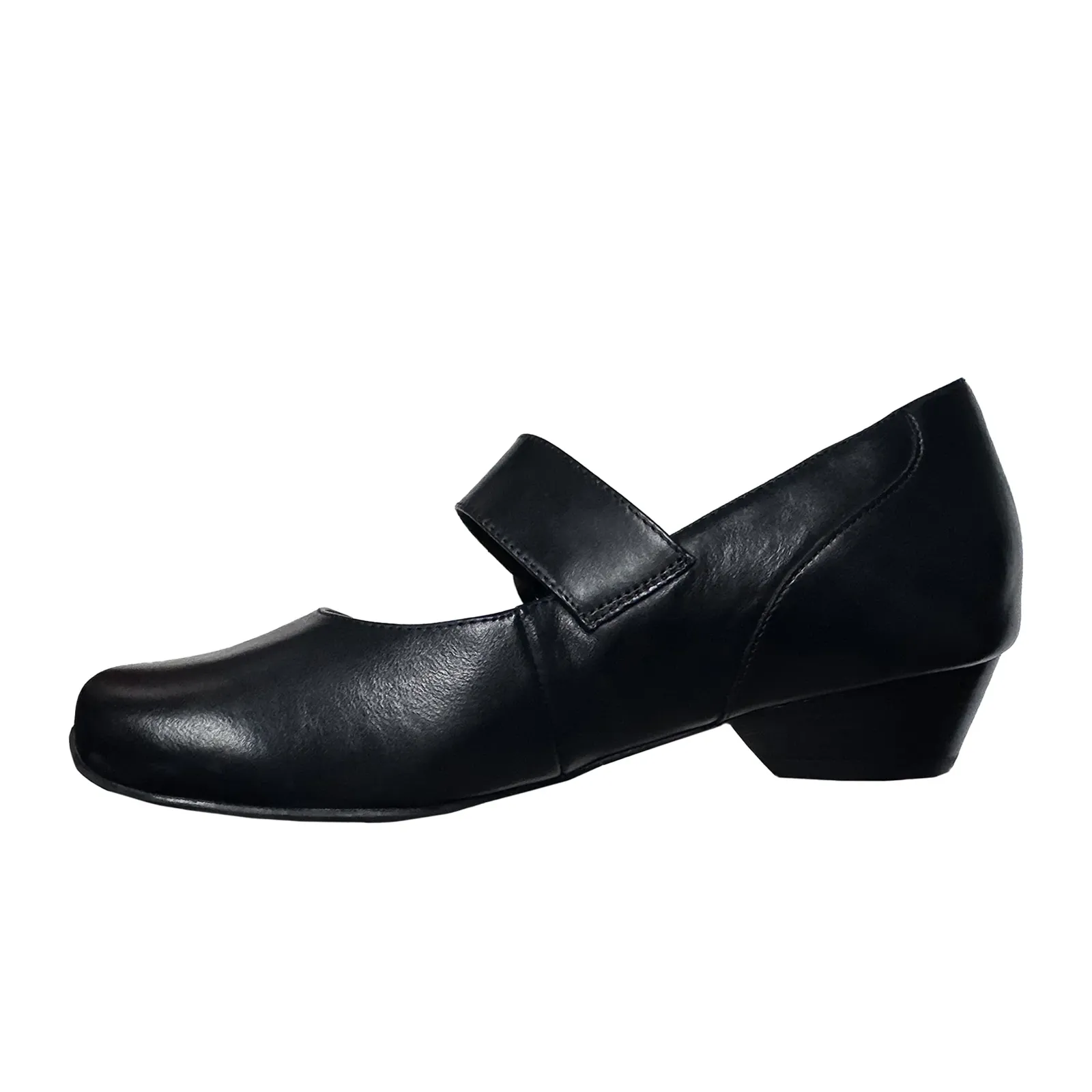Ziera Candy Wide Heeled Mary Jane (Women) - Black Leather